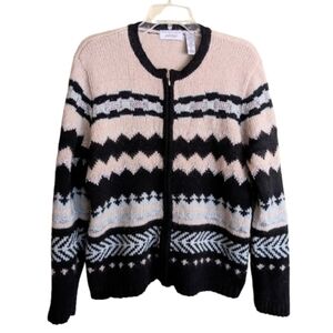 Vintage Lord & Taylor Fair Isle Sweater Full Zip Wool Angora Size L Christmas